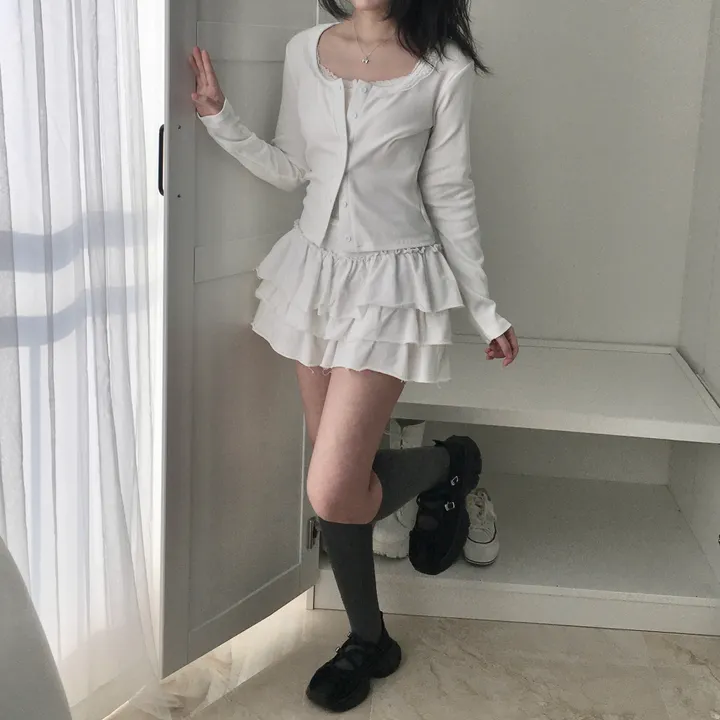 [러블리/레이스🖤/슬림핏] 라운드 스퀘어 레이스 골지 가디건 상세 이미지 23