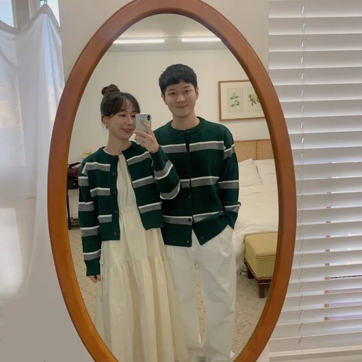 커플룩,시밀러룩베리 단가라 커플가디건 스트라이프 라운드가디건 시밀러룩 봄 꽃놀이 벚꽃 상세 이미지 25