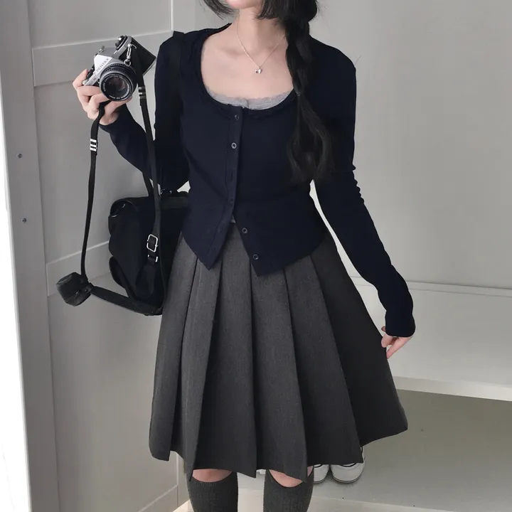 [러블리/레이스🖤/슬림핏] 라운드 스퀘어 레이스 골지 가디건 상세 이미지 13