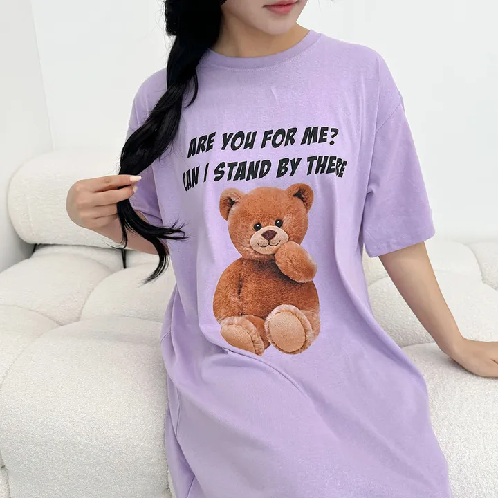 [국내/부드러운] 베어🐻 프린팅 반팔 롱 원피스 - 4color 상세 이미지 19