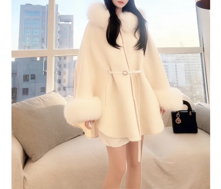 [폭스 퍼코트/럭셔리룩] 고퀄* 리얼 폭스퍼 후드 케이프 코트 루즈핏 아우터 상세 이미지 5