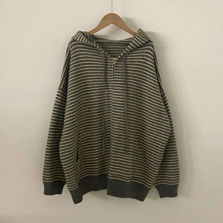 Made [투웨이,도톰] 빔블 루즈핏 스트라이프 후드 니트 집업, 가디건 - 4color 상세 이미지 28