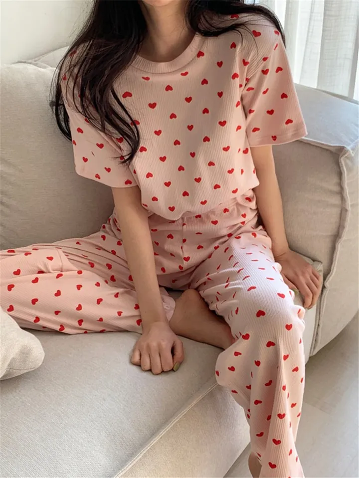 텐마 하트 반팔 긴바지 홈웨어 상하세트 파자마 잠옷세트 상세 이미지 3