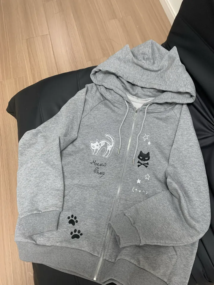 빈티지 캐릭터 캣후드  고양이 루즈핏  후드집업 상세 이미지 7