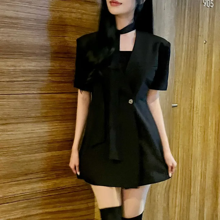 [하객룩👰🏻‍♀️/주문폭주/반팔ver] 하이퀄리티 타이 라인 반팔 하객 자켓 원피스 (3color) 상세 이미지 30