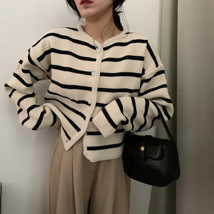 [데일리/꾸안꾸*.*] 파이 스트라이프 단가라 자켓 가디건 상세 이미지 21