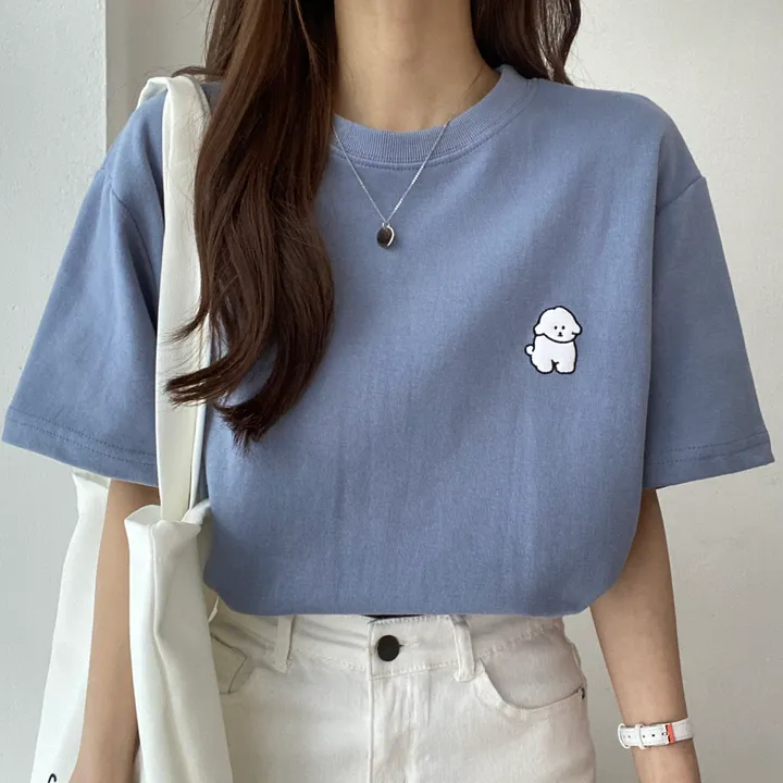 [묶음 할인/꾸안꾸] 귀여운 흰둥이 패치 반팔티 5color 상세 이미지 6