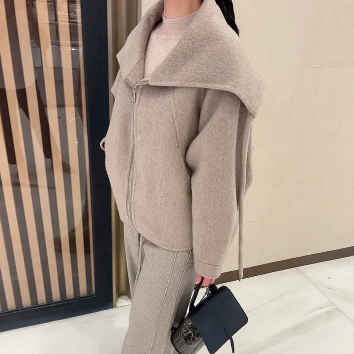 숄카라 양모 울 루즈핏 핸드메이드 숏 코트 상세 이미지 5