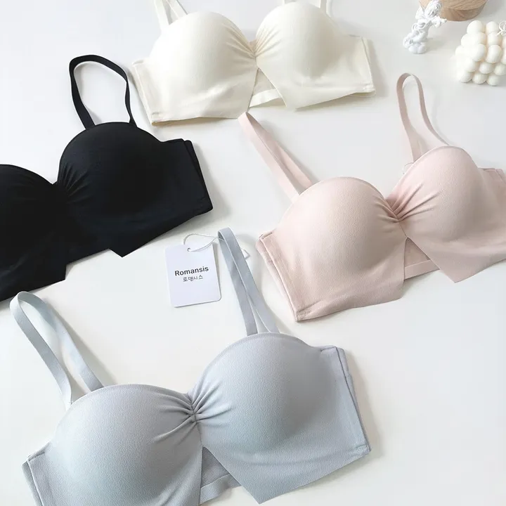 볼륨업 하프컵 반컵브라 심리스 뽕브라 노와이어 편한 오프숄더 튜브탑 A컵 AA컵 여름 끈없는 브라탑 팬티 속옷 세트 상세 이미지 23