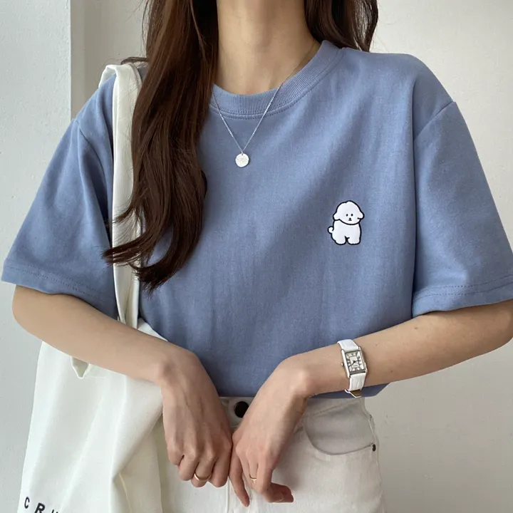 [묶음 할인/꾸안꾸] 귀여운 흰둥이 패치 반팔티 5color 상세 이미지 7