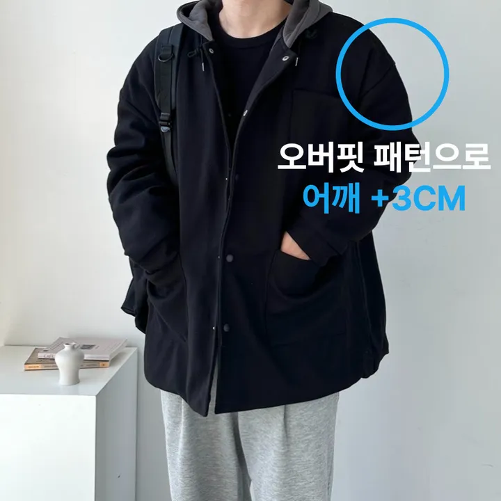 가을 겨울 오버핏 하프 코트 미니멀 빅사이즈 아우터 보온안감후드블랙코트 상세 이미지 2