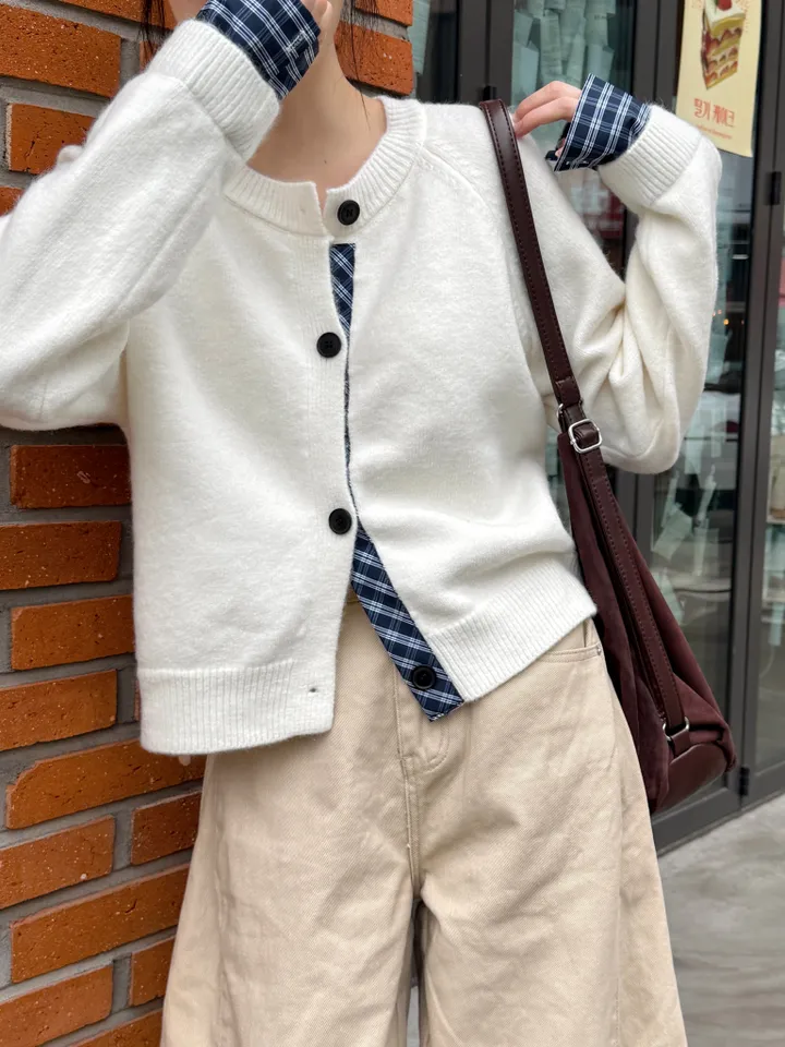 [5color/개강룩] 체크 배색 니트 가디건 상세 이미지 18