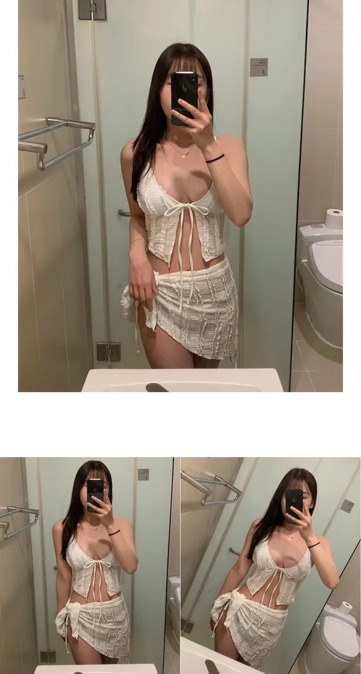 [당일출고/M-XL]3PCS 빅사이즈 프릴 레이스 랩 스커트 비키니 수영복 세트3color 상세 이미지 10