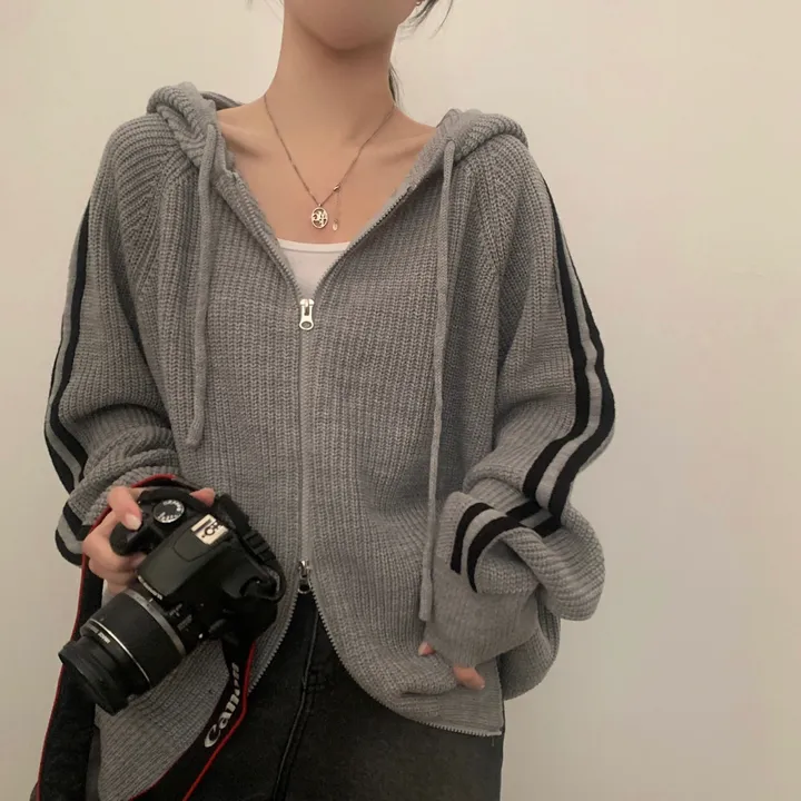 [투웨이!/저렴이XX] 펌킨 배색 라인 투웨이 오버핏 후드집업,니트가디건 - 4color 상세 이미지 26