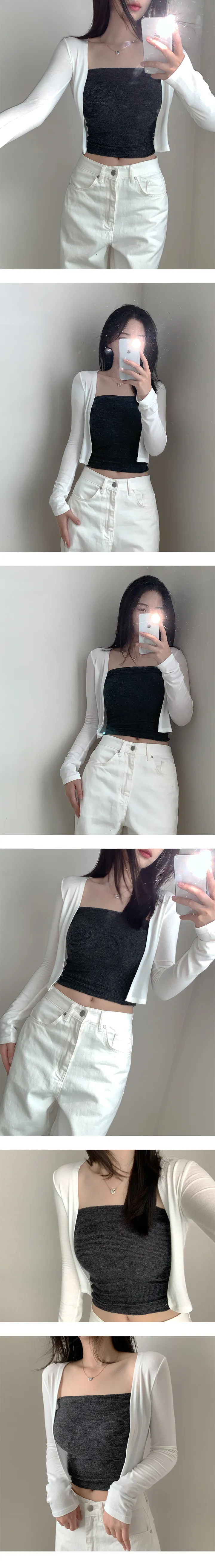 [필수템/여리핏💕] 청순 살랑 살랑 기본 미디 크롭 볼레로 가디건 상세 이미지 4