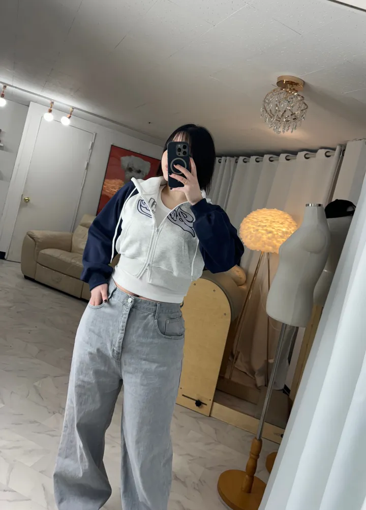 [데일리/투웨이]레터링 나그랑 투웨이 크롭 후드집업 상세 이미지 21