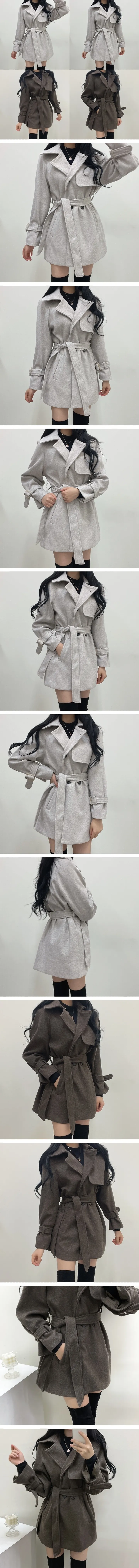 [벨트SET] 완벽 모직 오트밀 밤색 하프 버튼 숏 자켓 코트/오떠미 상세 이미지 1