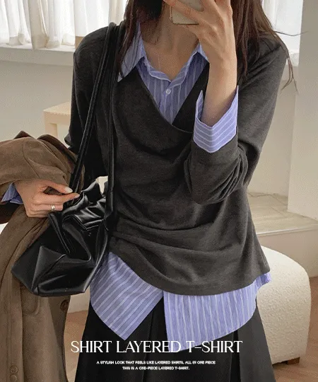 [製作] [-3KGマラフィット保証、一体型]大きい シャツ レイヤードカウルネック Tシャツ 90343ビッグサイズの女性衣料品