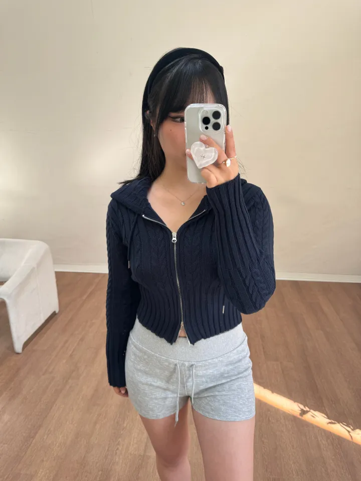 [~77/핏보장]비비 꽈배기 투웨이 니트후드집업 니트집업 상세 이미지 9