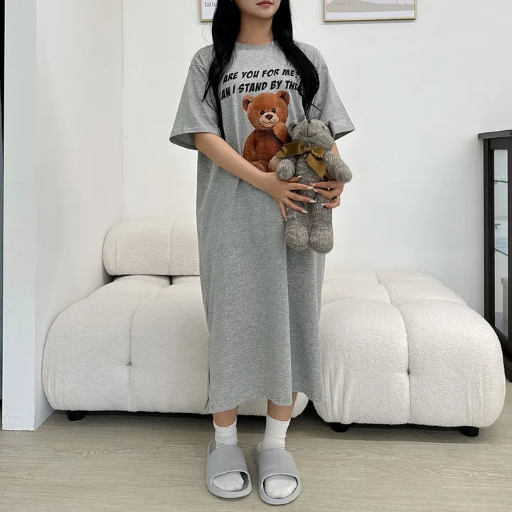 [국내/부드러운] 베어🐻 프린팅 반팔 롱 원피스 - 4color 상세 이미지 28