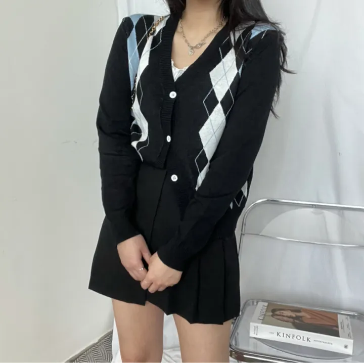 🚀빈티지 아가일  패턴 니트 가디건 1color 상세 이미지 6