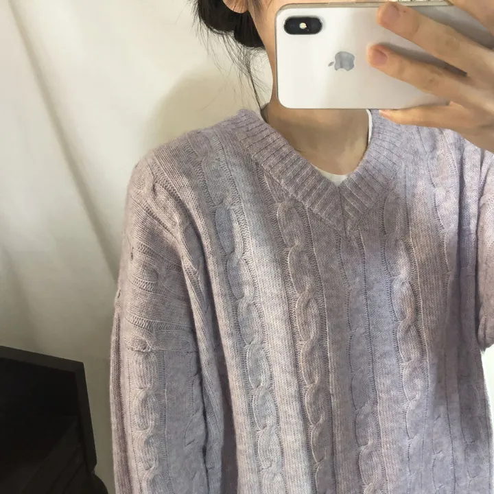 [컬러믹스,봄] 루즈핏 꽈배기 니트 / 봄가을, 매일입는 스프링 케이블 울니트 / 보카시 브이넥 오버핏 긴팔티 상세 이미지 29
