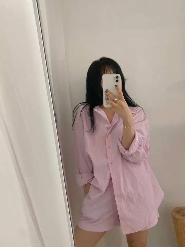 SET] ピンクストライプシャツ＆ショートパンツセット
