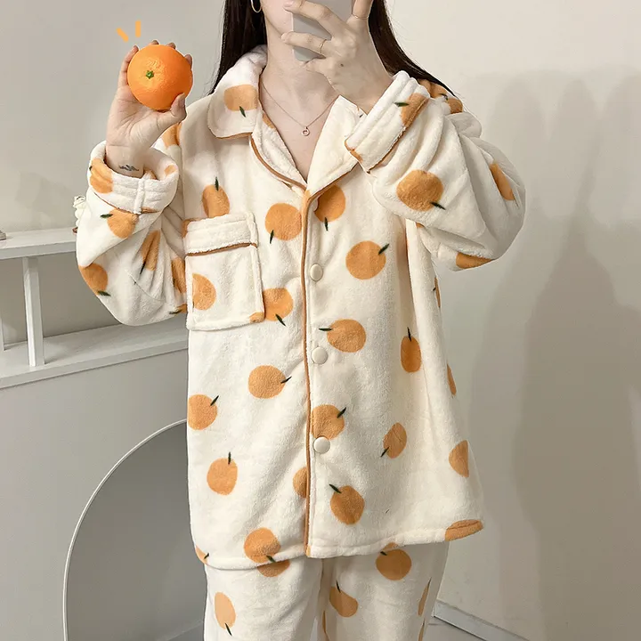 🍊[당일출고/겨울수면]🍊 귀여운 귤 오렌지 겨울 털 수면 잠옷 파자마 과일 상하세트 홈웨어 선물 극사세 부드러운 따뜻한잠옷 털 박시핏 빅사이즈 루즈핏 오버핏 상세 이미지 4