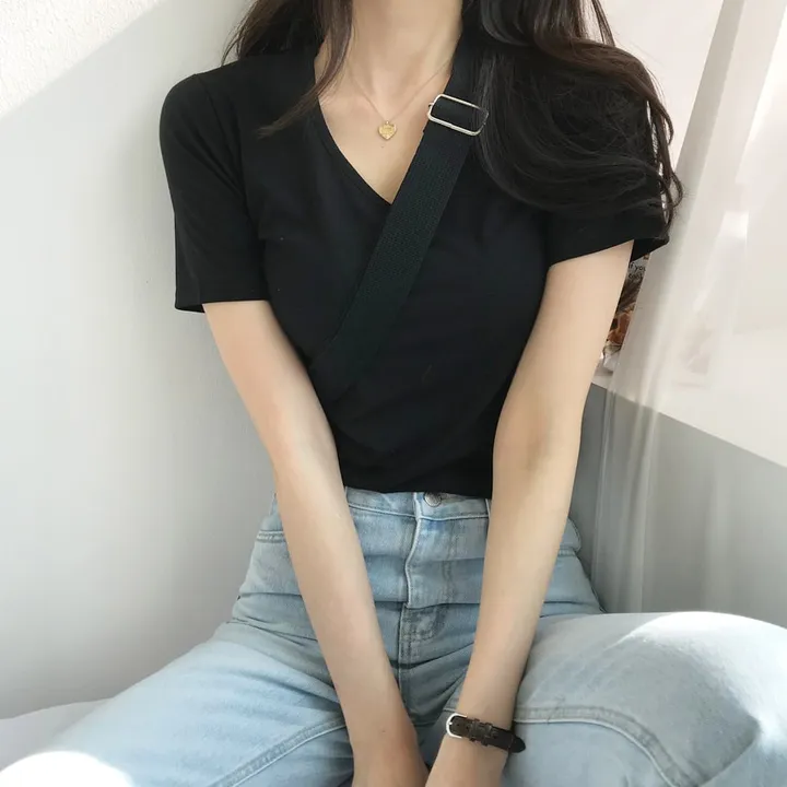 [퀄보장] *오늘출발* 부드러운 크림, 브이넥 무지반팔티 (쫀득핏 슬림 기본 반팔 티셔츠/이너티/기본티/무지티/레이어드티) 상세 이미지 6