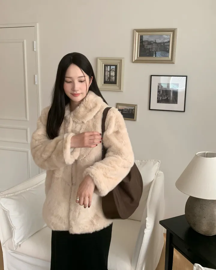 베인 겨울 카라 퍼 자켓 하프코트 싱글자켓 밍크자켓 상세 이미지 11