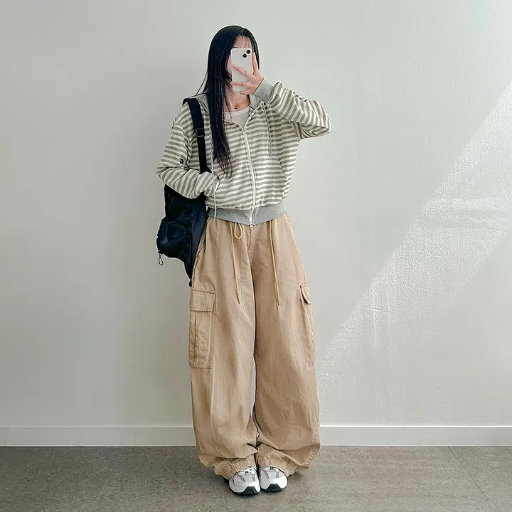 [캐주얼힙/투웨이] 스트라이프 단가라 배색 투웨이 지퍼 세미크롭 얇은 후드 집업 점퍼 봄 가을 간절기 아우터 모즈잔줄배색후드집업 상세 이미지 23