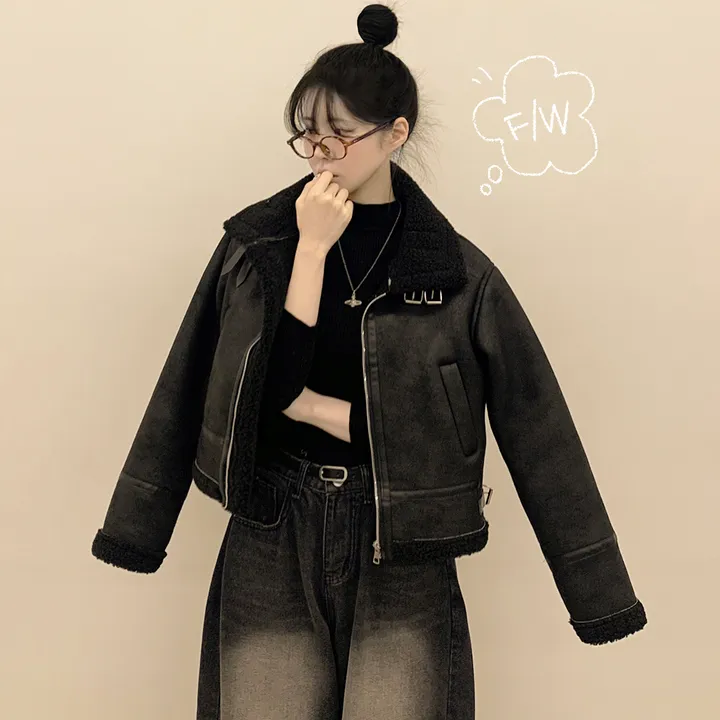 [양털안감/고퀄🤎] 스웨이드 크롭 버클 하이넥무스탕 퍼카라 뽀글이자켓 세무 점퍼 상세 이미지 20