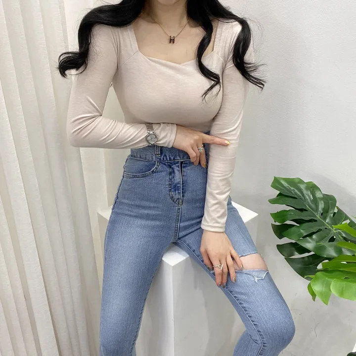 🚀당일발송🚀[묶음할인/기본템] 봄 가을 알프 셀리 스퀘어넥 긴팔 티셔츠 이너티 상세 이미지 13