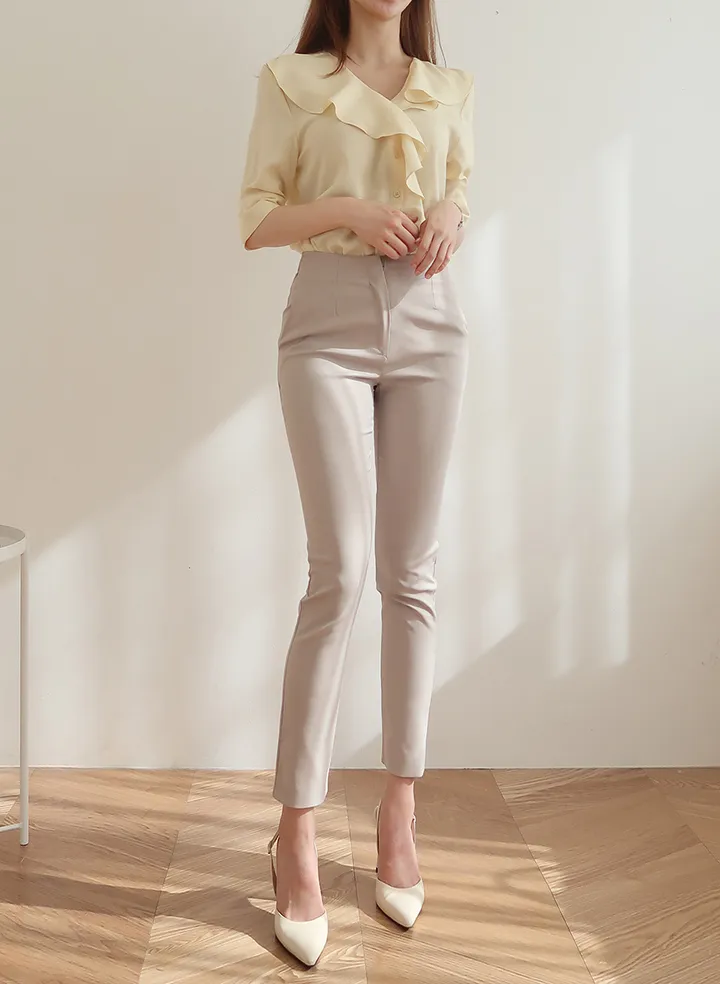 [55~77/일반,기모] 인생핏 슬림 일자 스키니핏 하이웨스트 스판 간절기 겨울 슬랙스 상세 이미지 5