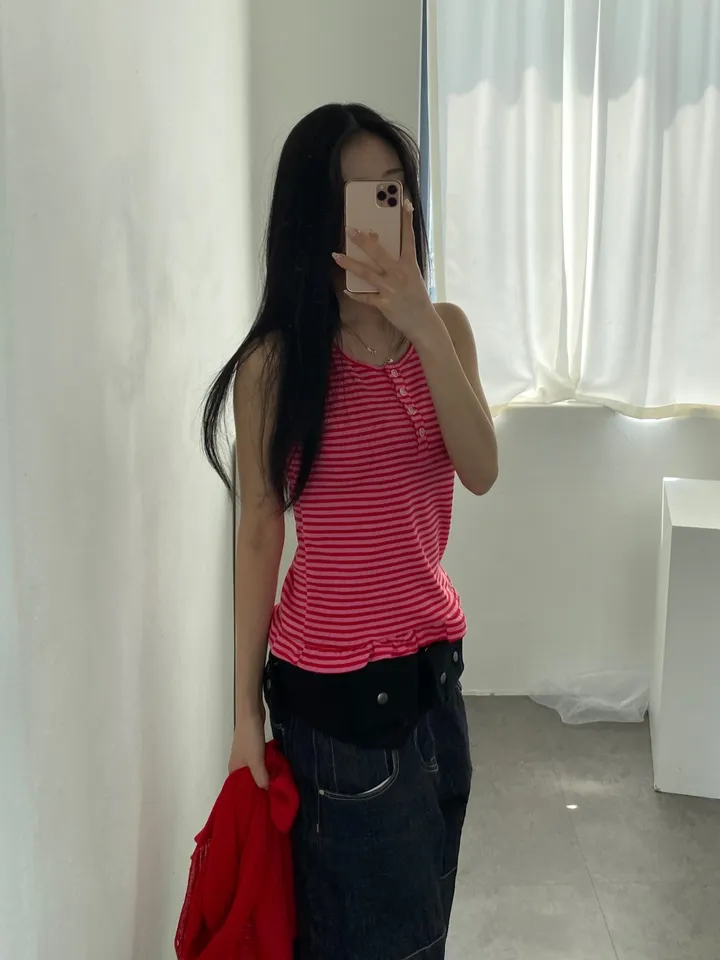 민소매 모델 착용 이미지-S1L56