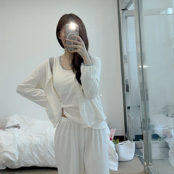 [3피스/순면/캡내장] 민소매 라운드 가디건 나시 팬츠 3종 봄 여름 가을 겨울 파자마 잠옷 세트/패드내장 #B.Night #3111 상세 이미지 9