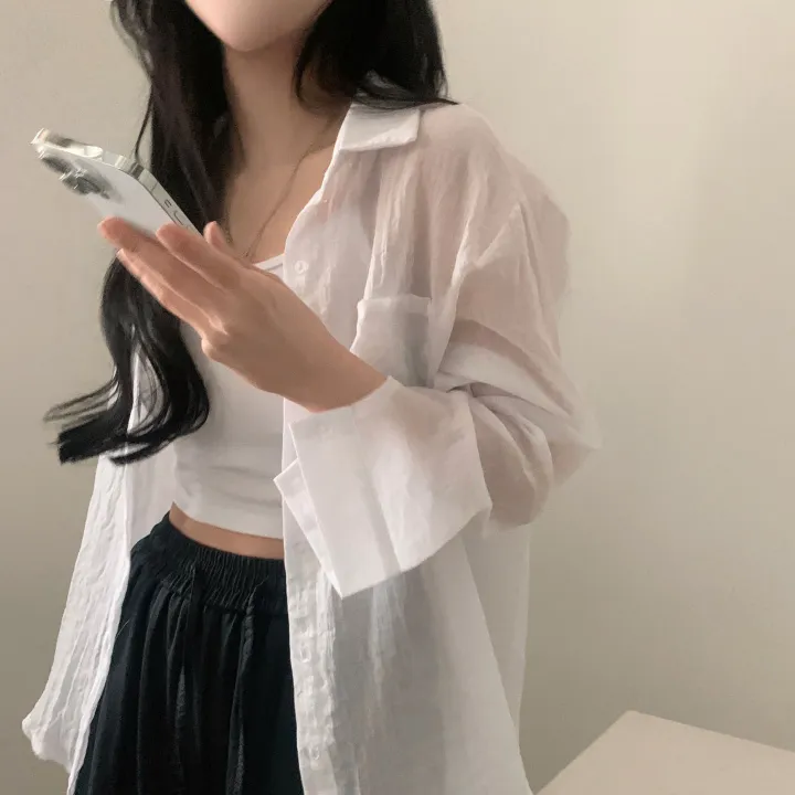 [살안타템17컬러✨/크롭&루즈핏] 햇빛차단, 린넨 시스루 루즈핏 거즈 셔츠/남방 블라우스 상세 이미지 11