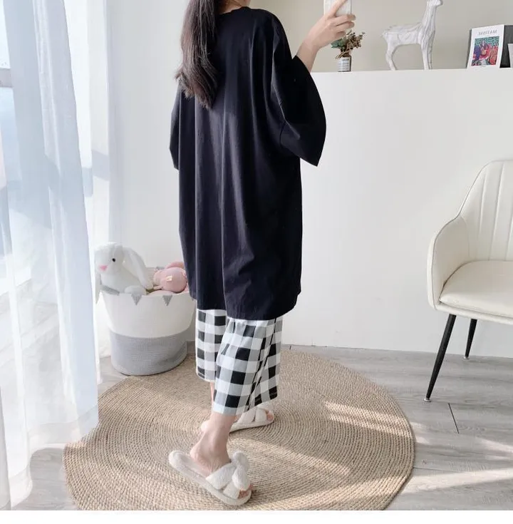 오버핏 7부 파자마 2종세트/M~4XL(45~150)KG/COLOR블랙,스카이,핑크/BSA6825 상세 이미지 6