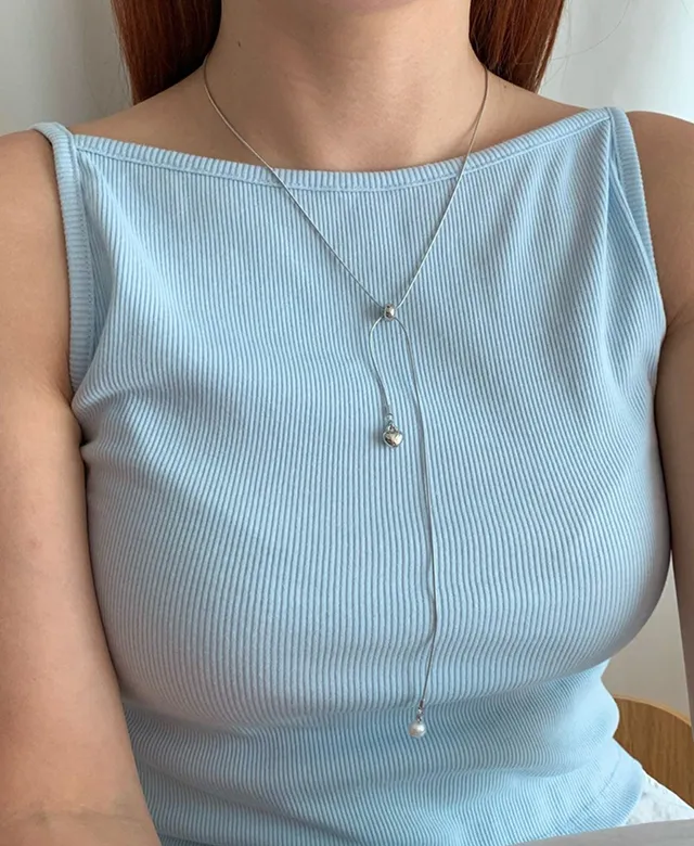 루즈롱 언발하트진주목걸이,  목걸이,롱목걸이,하트목걸이,롱목걸이,뱀줄목걸이,진주목걸이,언발목걸이,선물,수제작,데일리,프니엘,데일리,프니엘1004,라피스 상세 이미지 2