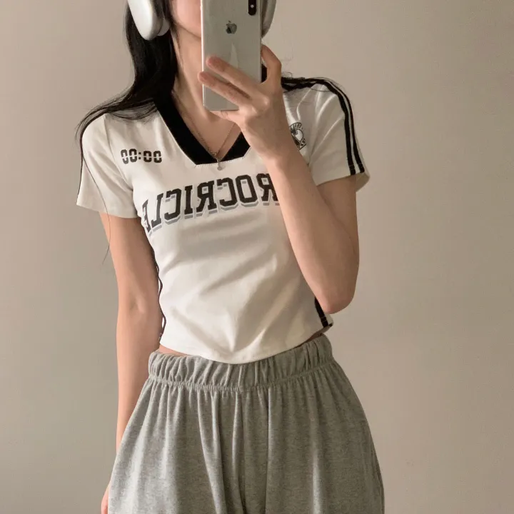 [찐만족도100%🤍] 블록코어 져지 배색 레터링 스트릿 크롭 반팔티셔츠 - 6color 상세 이미지 21