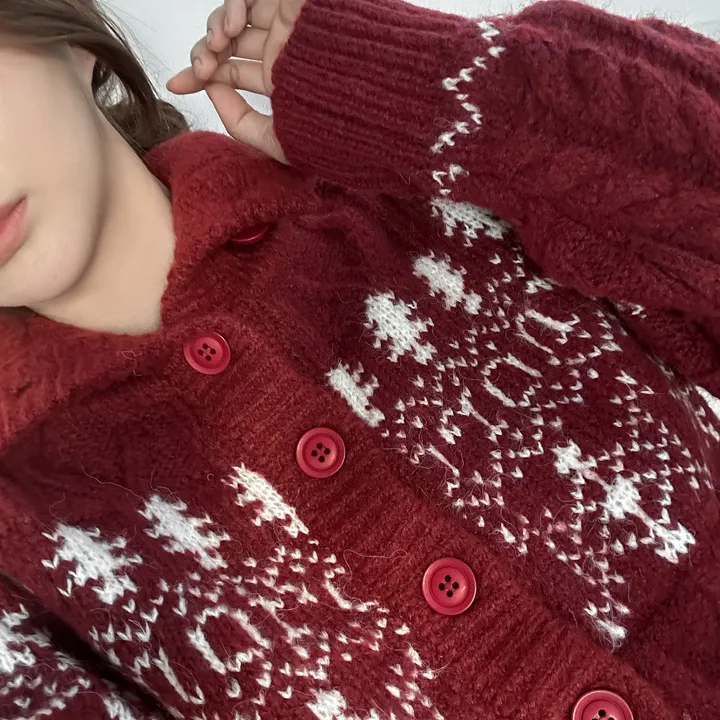 당일출고🚀[wool20%/두툼❄] 하이넥 스노우 패턴 노르딕 루즈핏 가디건 3color 상세 이미지 51