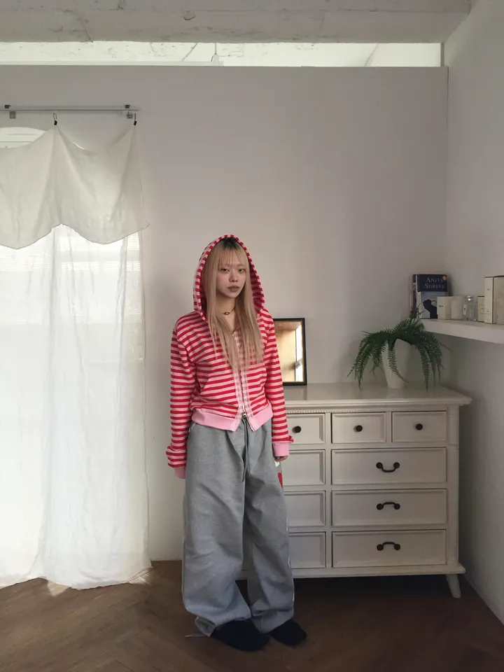 striped lace hooded zip-up [3color] 상세 이미지 9