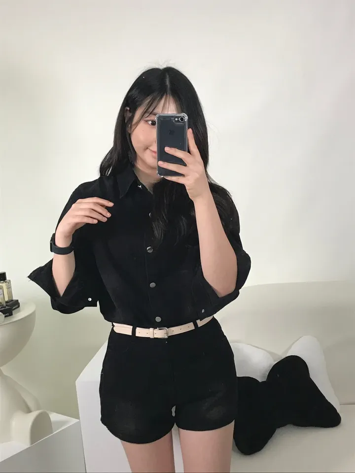 [S,M] 데님 워싱 루즈핏 셔츠+반바지 set 상세 이미지 6
