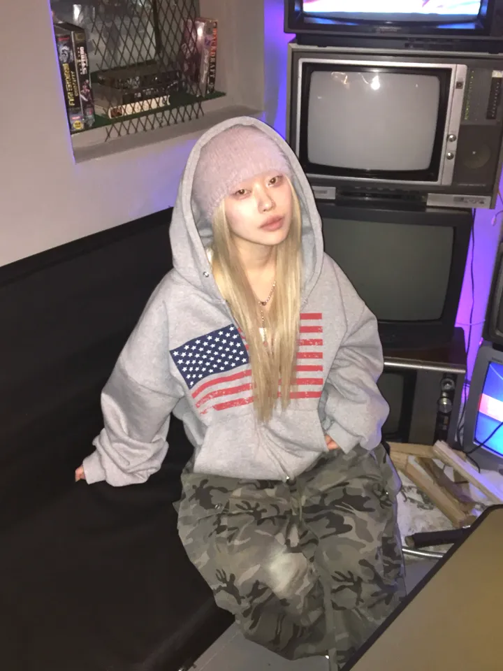 (기모ver) American flags cropped hooded zip-up [2color] 상세 이미지 2