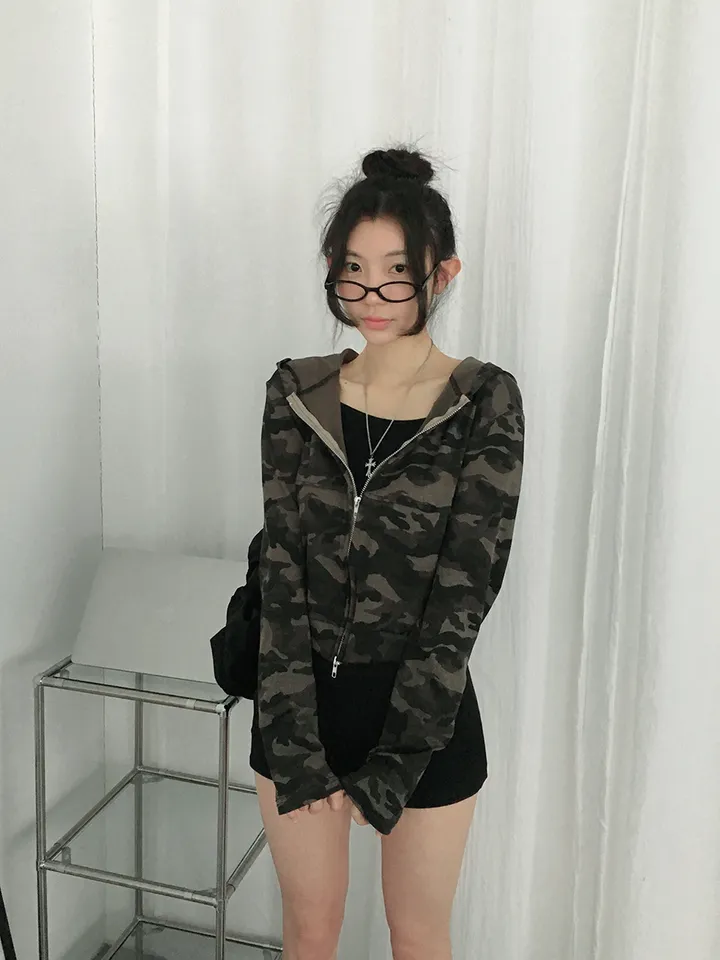 [S~L*사이즈선택*/힙무드🖤말라핏! *투웨이집업,핸드워머* 카모 밀리터리 슬림핏 후드집업] 엠지카모슬림핏후드집업 상세 이미지 8