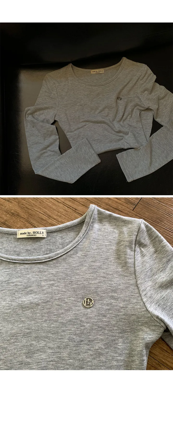 (2size)[매일입는/잘록허리!] made 레터 슬림 라운드 긴팔티 기본티 약기모 상세 이미지 16