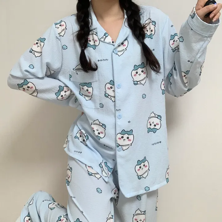 [🔥당일출고🔥/3컬러!] 먼작귀 치이카와 하치와레 우사기 생일선물 지지미 긴팔 긴바지 잠옷 파자마 홈웨어 세트 상세 이미지 12