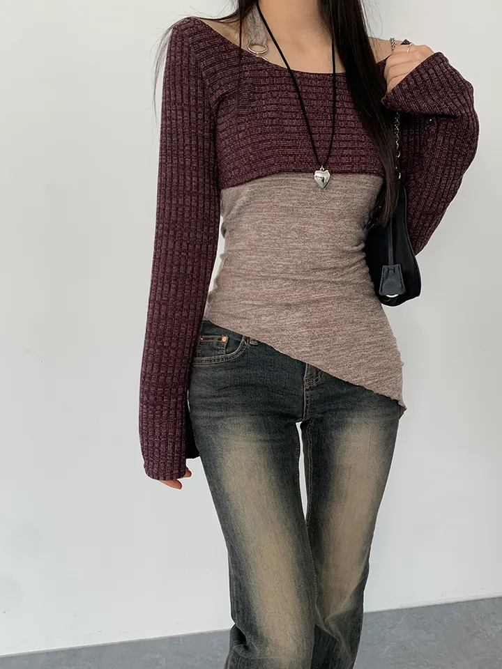 [레이어드세트/몸매보정핏! 뒷모습도완벽🖤 슬림핏 홀터나시 긴팔크롭티 레이어드세트] 리엘사선홀터나시SET 상세 이미지 28