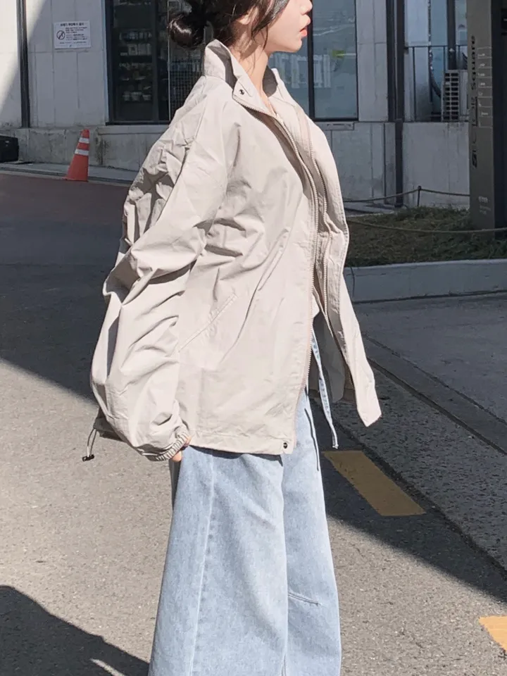 [트렌치 바람막이🤍/아우터맛집!] 트렌치바람막이 야상 하이넥 바람막이 숏트렌치 간절기아우터 데일리룩 숏야상 봄 자켓 오버핏자켓 상세 이미지 52
