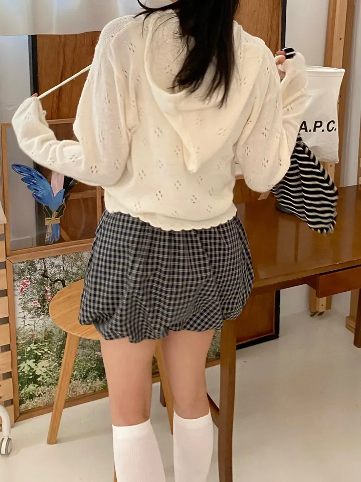 [💖뽀송/주문폭주]버터 플라워 펀칭 루즈핏 아방핏 단추 여리여리 니트 후드 가디건 상세 이미지 15